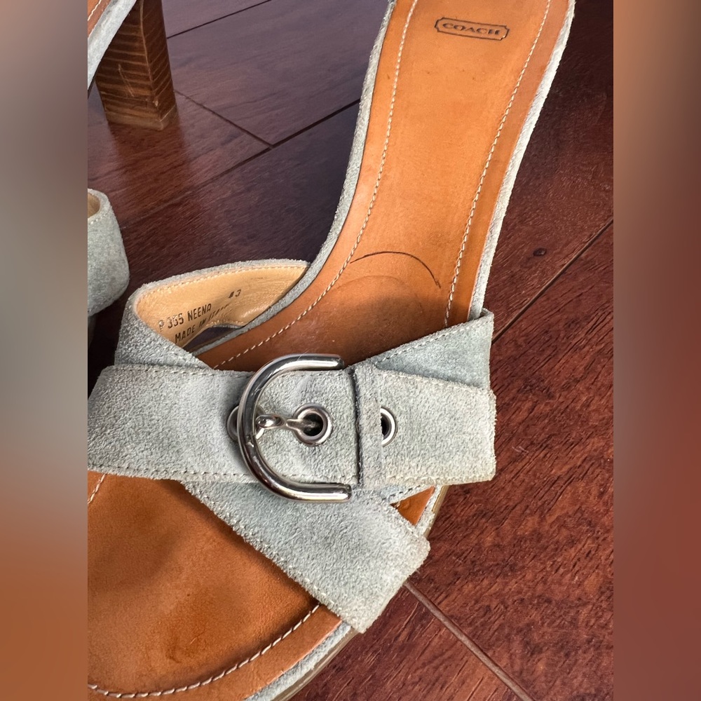 Coach vintage Neena suede Aquamarine slide buckle sandal wedge Women’s size 8.5 - Picture 9 of 16
